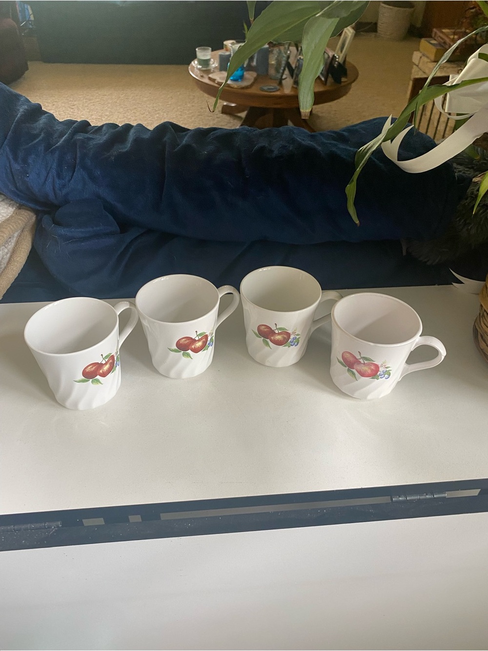 Corelle White Ceramic Mugs with Red Apple Motif - Set of 4